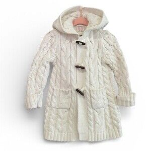 Hoodie Sweater Ecru Fisherman Cable Knit Toggle Hood Cardigan Cotton 18-24 Month